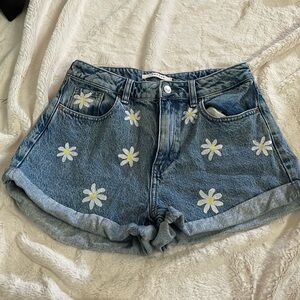 PacSun floral painted denim shorts